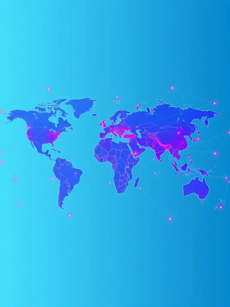 A world map overlaid with digital network connections, illustrating Kailea LLC's digital platform distribution services.